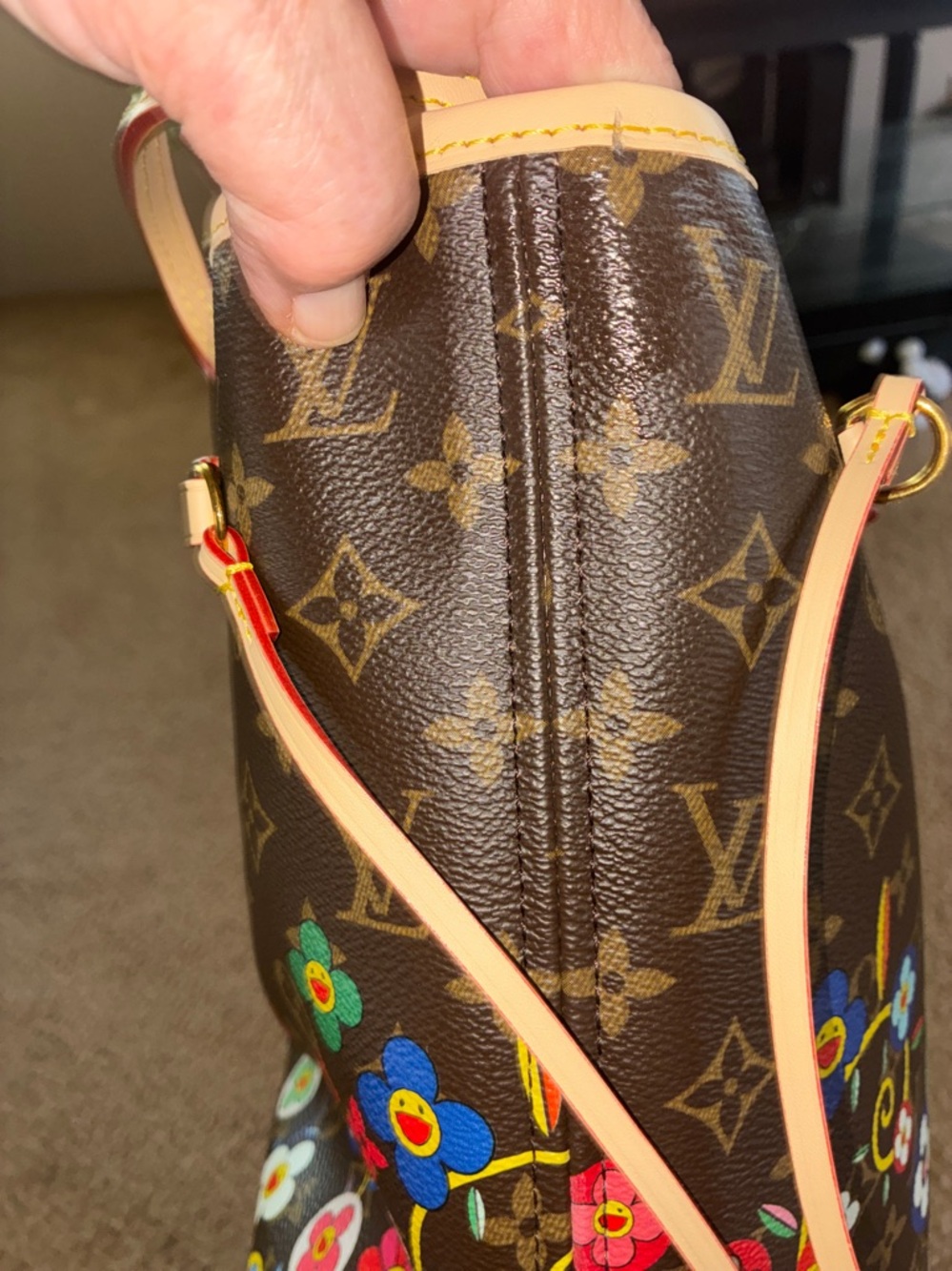 Brown Monogram Floral Tote with Matching Pouch - Picture 12 of 13